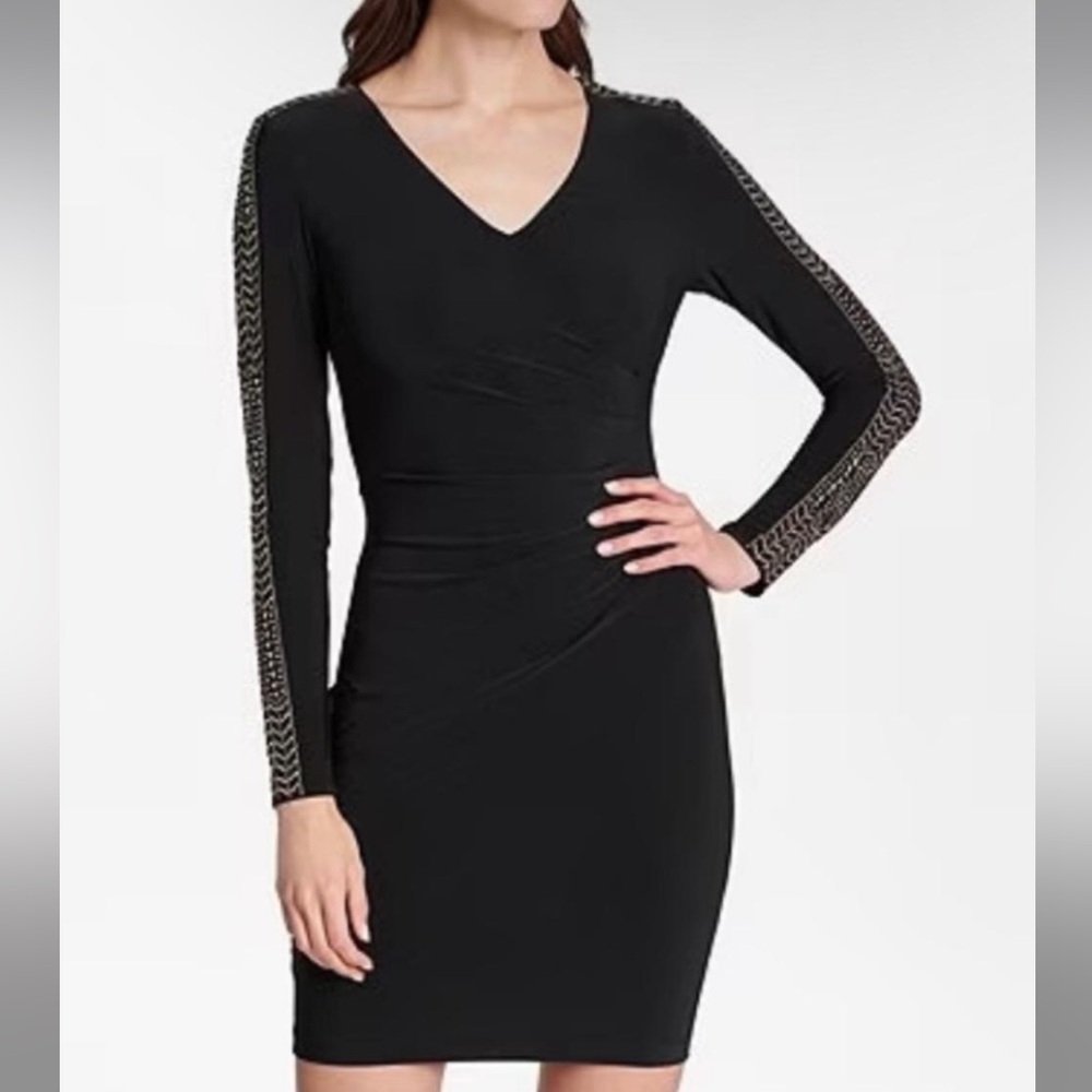 Guess Black Long Sleeve Dress with Gold Accents
